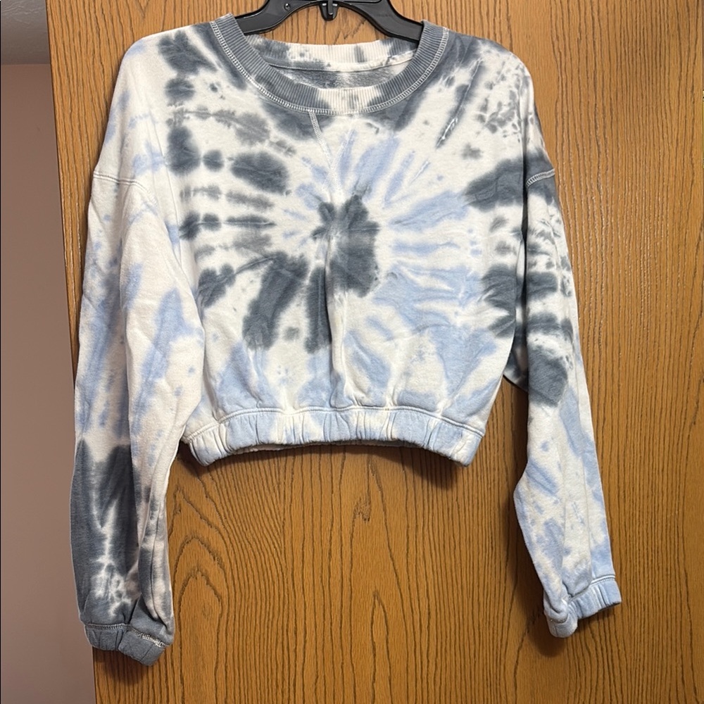 Aeropostale Gray and White Cropped Hoodie Long Sleeve size medium